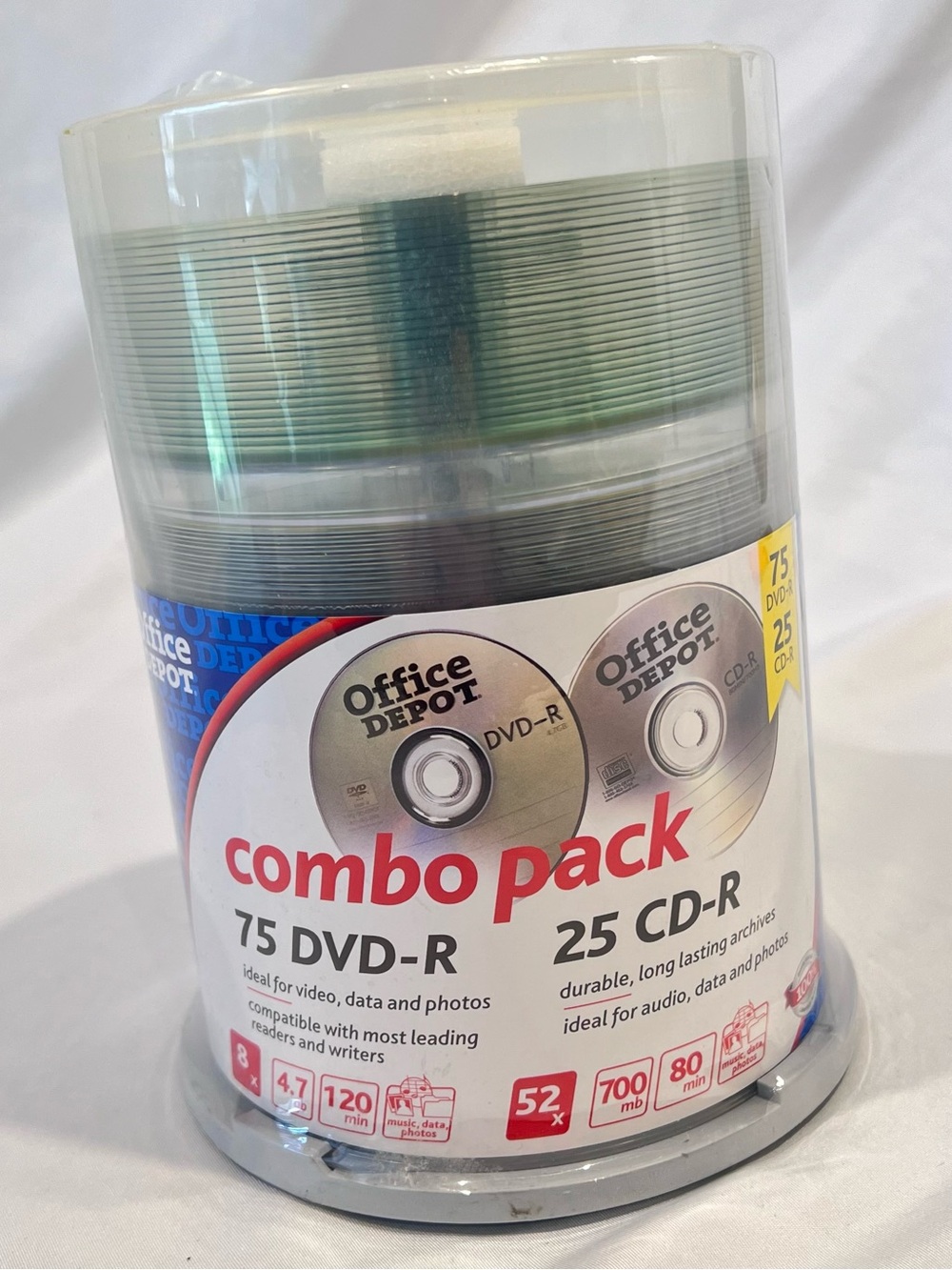 Office Depot 75 DVD-R 25 CD-R Combo Pack 100 Disc Sealed